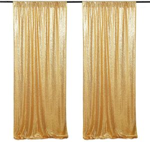 Décoration de fête Sparkly Gold Sequin Backdrop Rideau 2FTx8 FT Pography Background Drapes Glitter Po Booth Backdrops Pour Anniversaire De Mariage