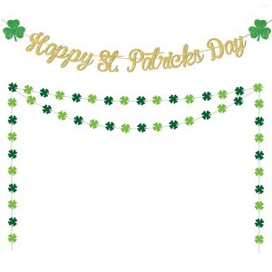 Feestdecoratie St Patrick's Day Gold Glitter Happy Banner Green Lucky Clover Garland voor Ierse nationale benodigdheden