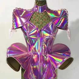 Costumes de scène de décoration de fête Discothèque Dj Singer Gogo Dance Costume Laser Robe en cuir Rave Anniversaire Outfit Femmes Festival Vêtements