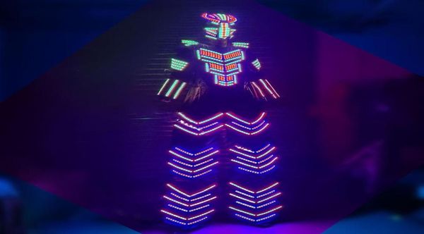 Party Decoration Stage Échec des vêtements RVB 7 Coul Changement LED Robot Costume Bart Event Evening Nightclub Show DJ Luminous Armor7847744