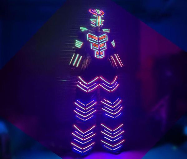 STATE DE DÉCORATION DE PARTÉ Échec des vêtements RVB 7 Changement de couleur Costume de robot LED BART Event Evening Nightclub Show DJ Luminous Armor4004437