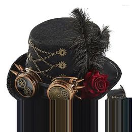 Décoration de fête Steampunk Top Hat Costume gothique Carnaval Chapeaux unisexes avec lunettes Chaînes de couvre-chef d'Halloween pour les fêtes de cosplay Film