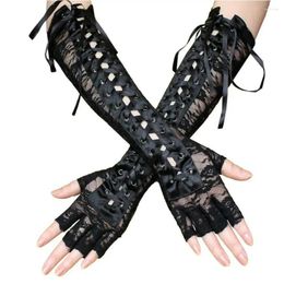 Décoration de fête Sauvepunk Femmes Nylon Elbow Gants à lacets Black Gothic Arm Bracas Retro Medieval Bracelet Fashion Cosplay Costume