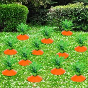 Décoration de fête en acier chevilles de jardin de carottes de Pâques réalistes avec feuilles de fleurs de soie décor de printemps extérieures pour le plaisir