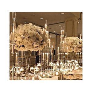 Estilo de decoración de fiesta Candelabros de cristal claro Centros de mesa de boda 8 brazos Candelabro de acrílico para mesa 1416 Entrega de gota Inicio Dhltp