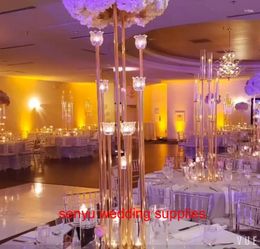 Party Decoration Style Sliver of Gold Flower Candle Holder Arrangement Stand voor tafel bruiloft centerpieces senyu206