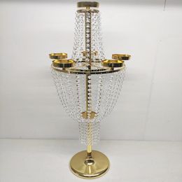 Décoration de fête Style grand or cristal mariage candélabre pièce maîtresse fleur Stand Vase Table Yudao1845
