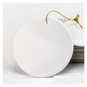 Décoration de fête Sublimation Carrelage de Noël Ornement Pendentif Décoration suspendue 3 pouces Blanc Revêtement rond Maison Jardin Fête Festive S Dhz8B