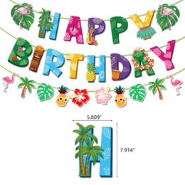 Décoration de fête d'été hawaïenne ALOHA, bannière joyeux anniversaire, décorations tropicales hawaïennes, fournitures Luau de vacances