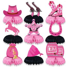 Décoration de fête Surprise Western Cowgirl Honeycomb Centerpiece Set Cheval Rose 3D Table Décor Bachelorette Anniversaire Fournitures