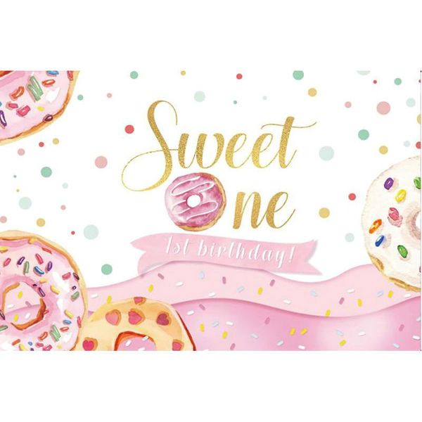 Décoration de fête Sweet One 1st Birthday Backdrop Délicieux Donut Pography Background Born Baby Shower Decor Po Booth Studio Props
