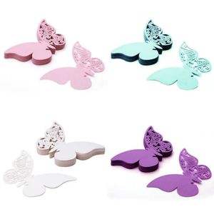 Party Decoratietabel Mark Naam Papier Laser Cut Cards Butterfly Vorm Wijnglas Plaatskaart voor bruiloft J0522