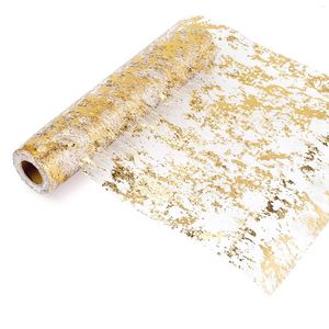 Party Decoration Table Runner Sparkling Polyester Tulle Ribbon Rold with Gold Foil Birthday Wedding Christmas Decor 28cmx10m