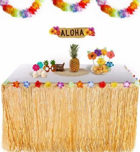 Jupe de Table en paille tropicale, décoration de fête, bricolage de fleurs et plantes hawaïennes, fleurs de plage, décoration de mariage, fournitures 7652096