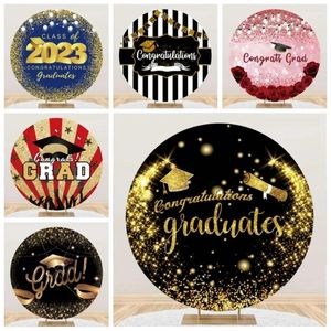 Party Decoration TableClothsFactory afstuderen Ronde achtergrond Klasse van 2024 Gefeliciteerd grad Prom Black Gold Ballon Circle Cover Decorations