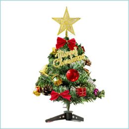 Decoración de fiesta Mesa Árbol de Navidad Artificial Mini Pino de Navidad con luces de cadena LED y adornos Decoraciones para el hogar Drop del Dhoyv