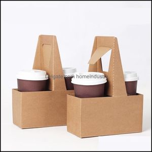 Party Decoration Take-out Kraft Paper Cup Holder Clip Disposable Koffie Drink Tray Base met handgreep voor 2 feestartikelen 10 stks/partij SK DH1JI