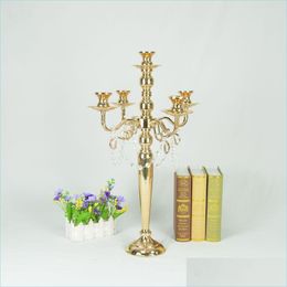 Decoración de fiesta Oro alto 5 brazos Candelabro de metal brillante Candelabro Candelabro votivo Centro de mesa de boda Entrega de gota 2021 Inicio G Dhjue