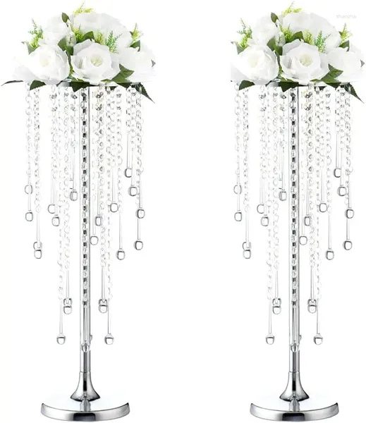 Décoration de fête Grand Vase Pièce maîtresse de table de mariage - 29,6 pouces d'or avec lustre en cristal décor central support de fleur en métal Suita