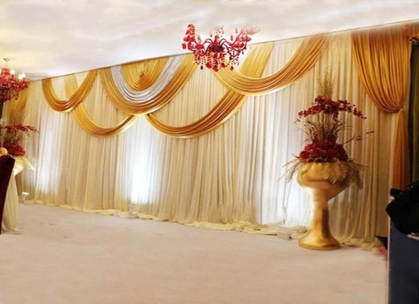 Décoration de fête Tanmeluo 3x6m Mariage de luxe Curtain Curtain blanc Drapey Drapey Gold and Sequin Swag Pleeted Event Home De6010189