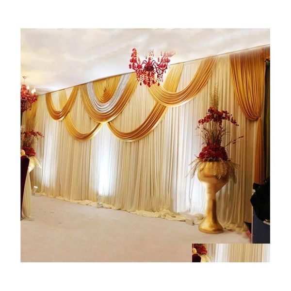 Décoration de fête Tanmeluo 3x6m Rideau de toile de fond de mariage de luxe Fond blanc Draperie Or et paillettes Swag Plissé Événement Accueil Drop DHL