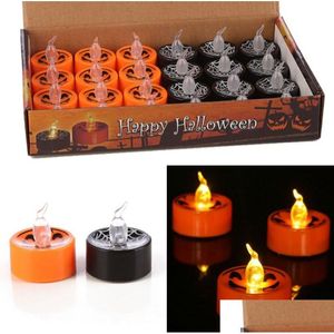 Décoration de fête Bougies de lumière de thé Halloween Pumpkin Spider Net LED Tealight Lanternes sans flamme à piles Orange Noir Drop D Dhjgf