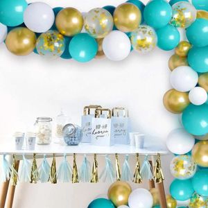Feestdecoratie Teal Gold Balloon Garland Decoraties Turquoise en Witte Kit Blue Metallic Golden Confetti -ballonnen