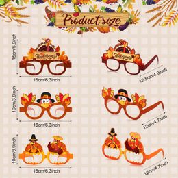 Décoration de fête Thanksgivings Lunettes Thanksgiving Turquie Lunettes de soleil Citrouille Feuille d'érable Papier Po Prop pour enfants Automne Récolte Anniversaire Amnvd