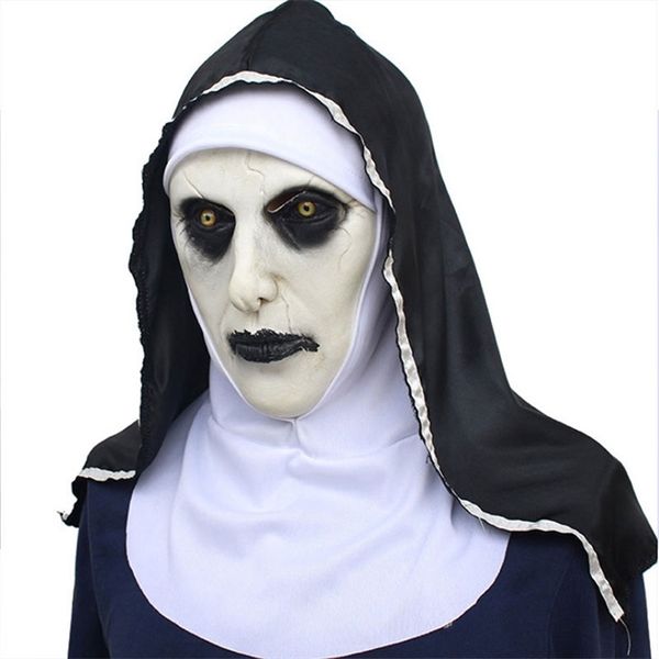 Décoration de fête The Nun Horror Mask Cosplay Valak Effrayant Masques En Latex Avec Foulard Casque Intégral Halloween Party Props 220915