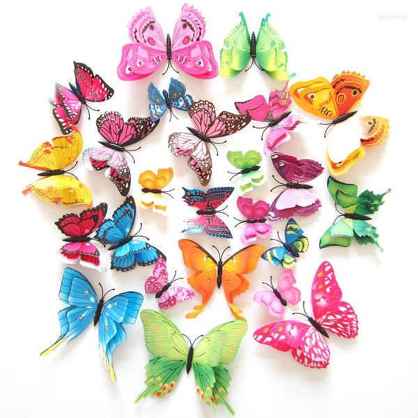 Decoración de fiesta pegatina de pared tridimensional simulación mariposa doble imán Pvc12 Set cumpleaños boda