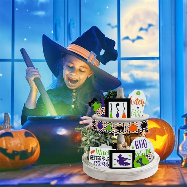 Décoration de fête Tier Tray Stand Decor Halloween Tiered Tray Decor Horror Decor Petits plateaux de service Métal Petits signes rustiques pour la cuisine 220905