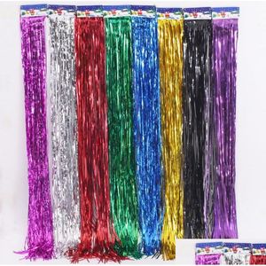 Decoración de fiesta Tinsel Fringe Foi Cortina de lluvia Telón de fondo Cortinas láser metálicas Po Booth Diy Decoraciones 100X18Cm Drop Deli Dhibu