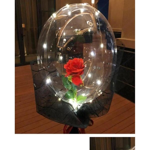 Décoration de fête Bobo Bobo Bob LED Luminous Balon Bouquet Rose Bouquet Valentin Day Gift For Birthday Wedding Decor Y20 Homefavor Dhlyf