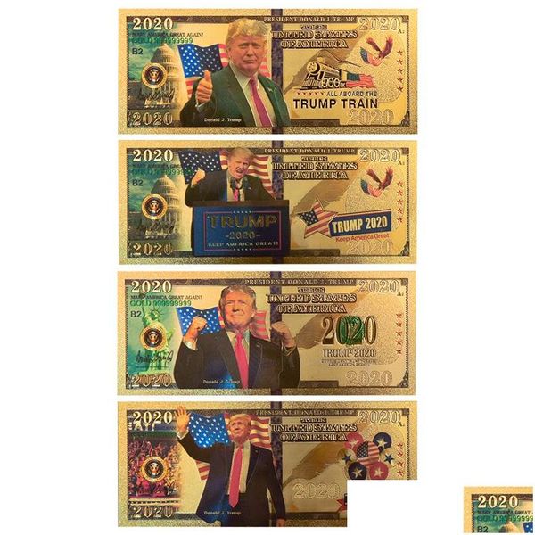 Décoration du parti Trump 2024 Banknote 45th Président de l'American Gold Foil Bill US Dollar Filt Fake Money Cons commémoratifs Drop Del Dhxgg