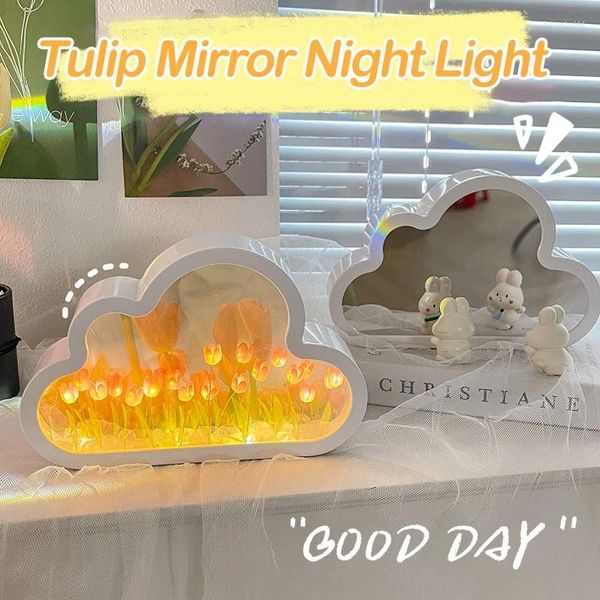 Décoration de fête Tulipes Lampe Nuage Miroir Tulipe Mood Light Led Miroirs DIY Matériel Paquet Faveurs De Mariage Pour Les Cadeaux Handmad Invités