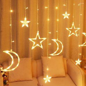 Party Decoration Twinkle Star/Moon Fairy Light Garland 12 Led Curtain String Lights for Ramadan Birthday Christmas Indoor Decorations Xmas