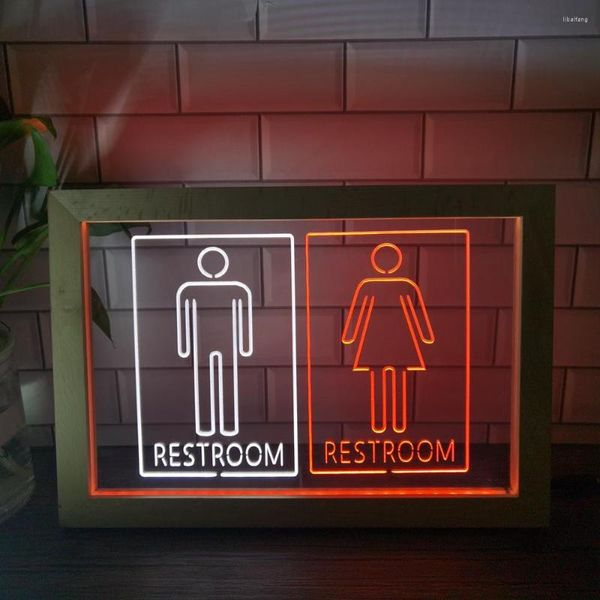 Decoración de fiesta Unisex hombres mujeres hombre mujer baño baño doble Color LED neón signo Po marco dormitorio escritorio 3D luz de noche