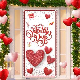 Décoration de fête Thème Saint-Valentin Joyeuse Saint-Valentin Po Accessoires Bannière en tissu polyester Lettre rouge en forme de coeur romantique