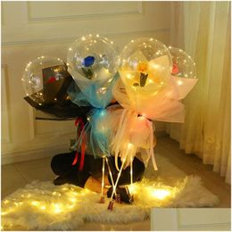 Décoration de fête Saint Valentin Led Rose Ball Lumineux Colorf Bouquet Ballon Décorations Cadeaux Ornements Transparents Vtky2257 Drop Dh74J