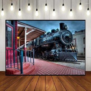 Decoración de fiestas Vintage Vapor Locomotive Train Old Railroad Background Pogray Fackdrop Fackdrop Wall Cumpleaños PO