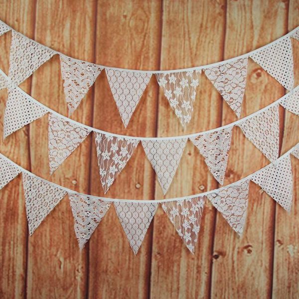 Décoration de fête Vintage en dentelle, drapeau triangulaire, Style européen, bannière de fleurs de couleur blanche, fournitures de fête