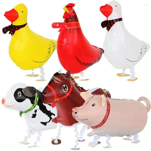 Decoración de fiesta Globos de animales para caminar Tema de granja Globo de cumpleaños Papel de aluminio Pony Pato Gallo Vaca Cerdo Oveja Manchado Perro Globos Decoración