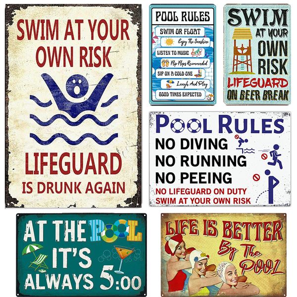 Décoration de fête Slogan d'avertissement dans la piscine AD affiche profitez de la natation jour Plaque en étain maison Vintage plaque en métal signe mur 230628