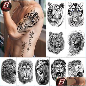 Decoración del partido Etiqueta engomada del tatuaje temporal a prueba de agua Bosque León Tigre Oso Flash Tatuajes Mujeres Leopardo Lobo Corona Arte corporal Brazo Falso Dha2O