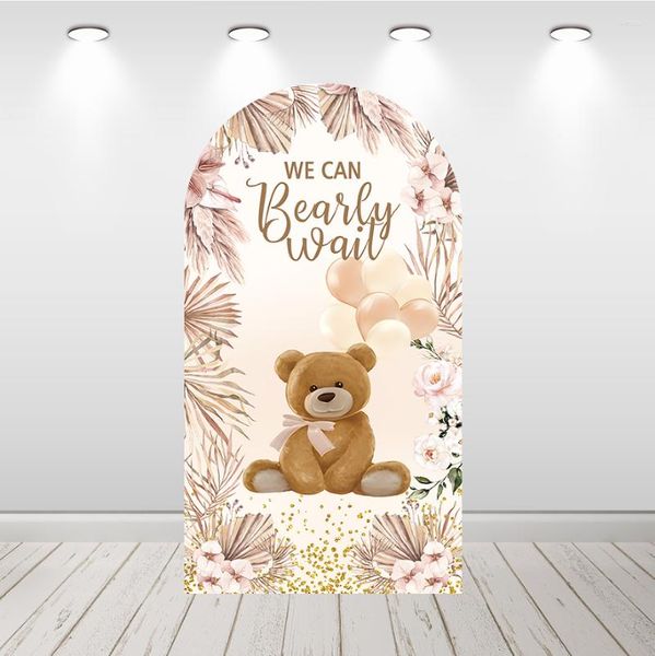 Décoration de fête We Can Bearly Wait Arch Cover Po Toile de fond Boho Palm Baby Shower Anniversaire Double Face Pographie Fond Tissu