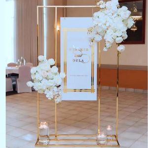 Party Decoration Wedding Arch Square Backdrop Balloon Stand Background Shiny Metal Gold Plating Outdoor Artificial Flower Door Shelf FramePa
