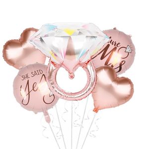 Décoration de fête ballon de mariage 22 pouces bague en diamant créative ensemble de 5 pièces de combinaison de Film en aluminium rose saint valentin