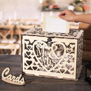 Décoration de fête Boîtes de cartes de mariage Boîte en bois Decor Couple MRMRS Match Grid Business DIY Fournitures d'anniversaire