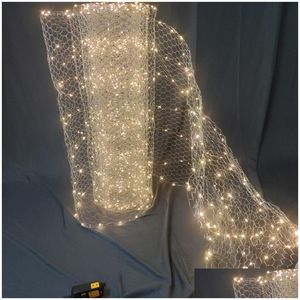 Décoration de fête Centres de plafond de mariage LED Treillis métalliques Lumière String Star Net Lampe de riz Fenêtre El Ornement Drop Deliv Homefavor Dhik2