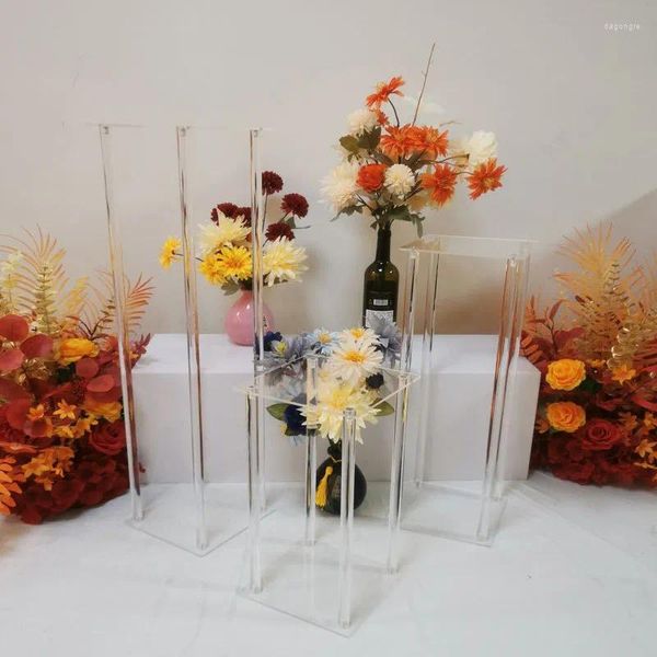 Décoration de fête Centre de table de mariage Plaqué acrylique doré Support de fleur géométrique Accueil Métal brillant Fer Rectangle Cadre carré Toile de fond